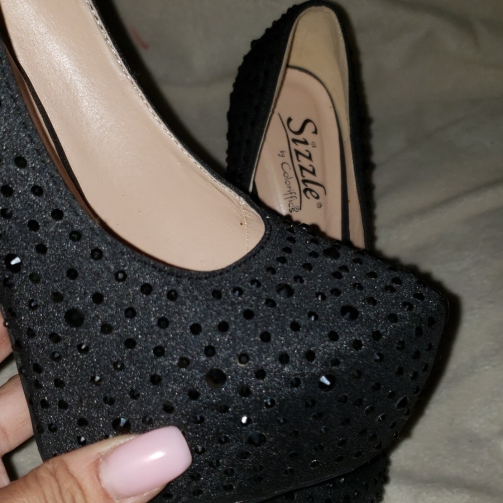 Black Rhinestone Platform Heels - Picture 5 of 7